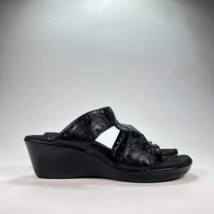 Aerosoles Black Leather Wedge Sandals Slip On Comfort Shoes Women’s Size 8M